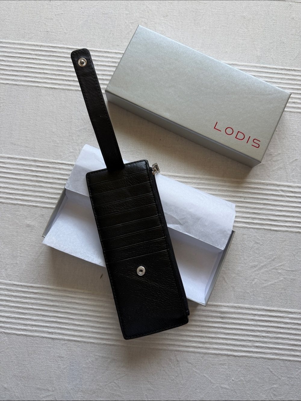 Lodis Black Leather Zip Card Organizer with Logo Strap - Picture 5 of 8